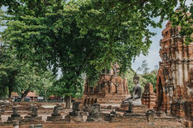Amazing details of the Wat Maha That temple with the ruins