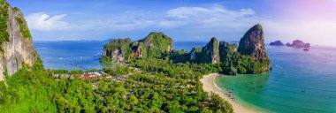 Krabi - Railay beach seen from a drone. One of Thailand's most famous luxurious beach. 