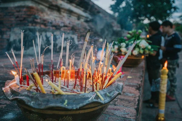 Lotus Flowers Candles Incense Sticks Offered Thai People Asahna Bucha — Stock Photo, Image