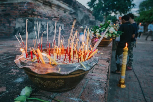 Lotus Flowers Candles Incense Sticks Offered Thai People Asahna Bucha — Stock Photo, Image