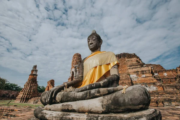 Detalhes Surpreendentes Wat Maha Que Templo Com Ruínas — Fotografia de Stock