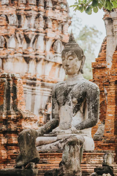 Detalhes Surpreendentes Wat Maha Que Templo Com Ruínas — Fotografia de Stock