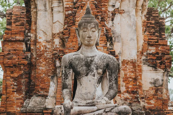 Niesamowite Szczegóły Wat Maha Świątynia Ruinami — Zdjęcie stockowe