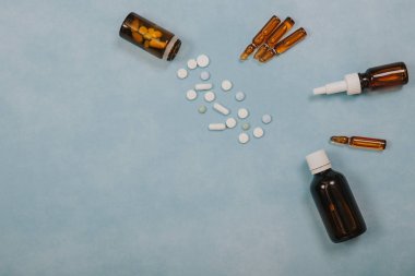 Flat-lay with medical objects. Health-care concept. 