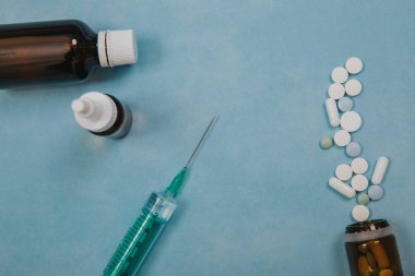 Flat-lay with medical objects. Health-care concept. 