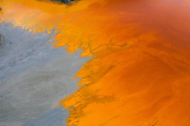 Drone view of contaminated, toxic water stream in Geamana, Roman