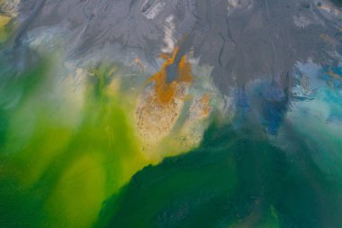 Drone view of contaminated, toxic water stream in Geamana, Roman