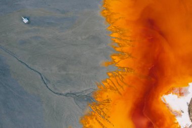 Drone view of contaminated, toxic water stream in Geamana, Roman