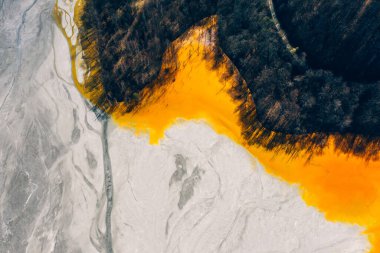 Drone view of contaminated, toxic water stream in Geamana, Roman