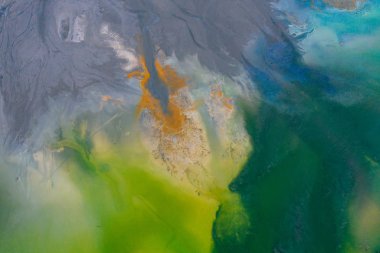 Drone view of contaminated, toxic water stream in Geamana, Roman