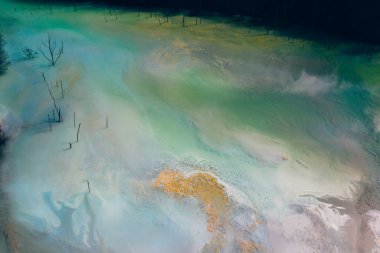 Drone view of contaminated, toxic water stream in Geamana, Roman