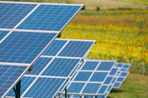 Solar power station with huge solar photovoltaic panels. — ストック写真