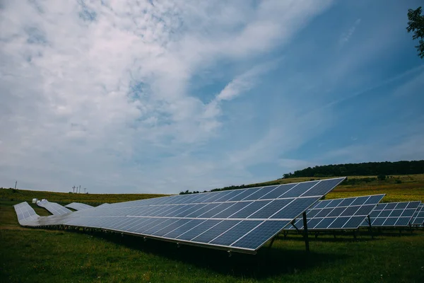 Solar power station with huge solar photovoltaic panels. — ストック写真