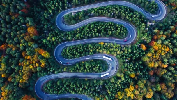 Scenic Curvy Road Seen Drone Autumn Cheia Romania — ストック動画