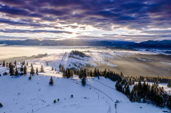 Pasul Tihuta Romania Visto Drone Prima Mattina Inverno — Foto Stock