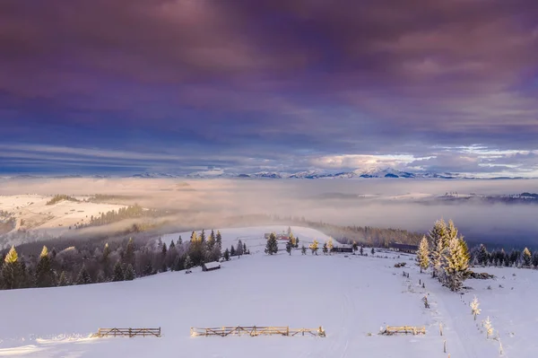Pasul Tihuta Rumänien Sett Utifrån Drönare Tidigt Vintern Morgon — Stockfoto