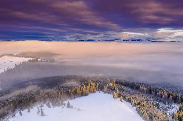 Pasul Tihuta Roumanie Partir Drone Tôt Dans Matinée Hiver — Photo