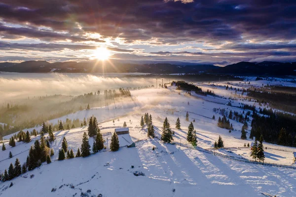 Pasul Tihuta Roménia Visto Drone Numa Manhã Inverno — Fotografia de Stock