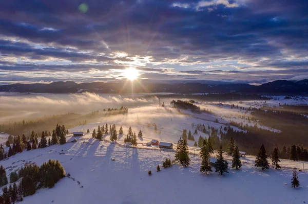 Pasul Tihuta Romania Visto Drone Prima Mattina Inverno — Foto Stock