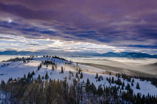 Pasul Tihuta Roumanie Partir Drone Tôt Dans Matinée Hiver — Photo