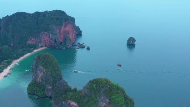 Krabi Railay Beach Seen Drone One Thailand Most Famous Luxurious — Stock Video