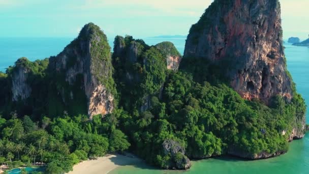 Krabi Railay Strand Drón Thaiföld Egyik Leghíresebb Luxus Strandja — Stock videók