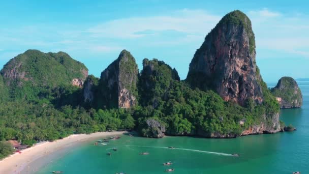 Krabi Railay Beach Seen Drone One Thailand Most Famous Luxurious — 图库视频影像