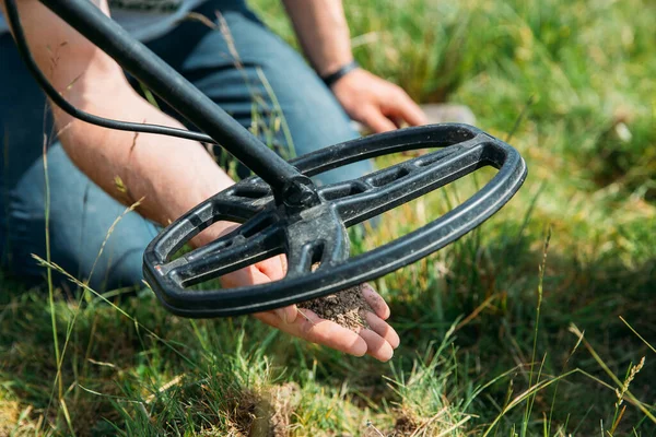 Metaal Detector Zoek Naar Schatten Grond — Stockfoto