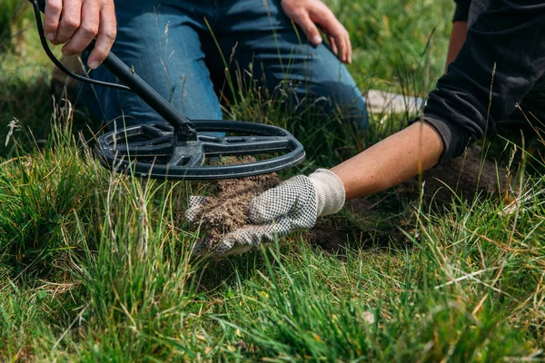 Metaal Detector Zoek Naar Schatten Grond — Stockfoto