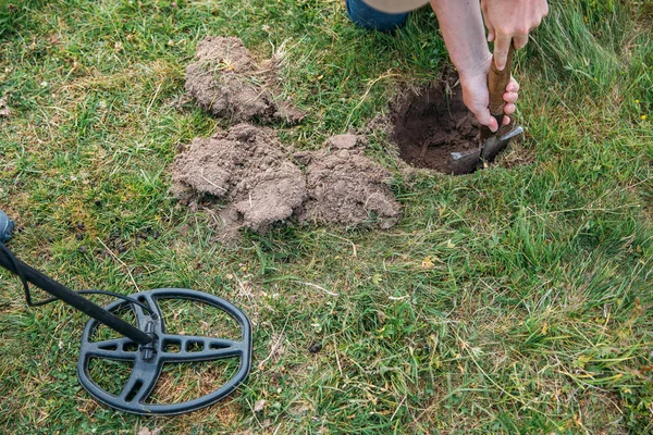 Metaal Detector Zoek Naar Schatten Grond — Stockfoto