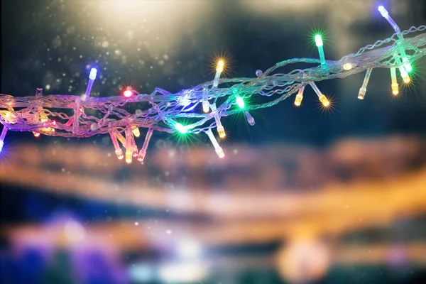 Hermoso Fondo Con Guirnalda Ligera Navidad Con Espacio Copia Concepto —  Fotos de Stock