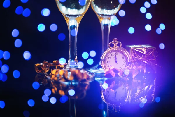 Fundo Festivo Férias Com Relógio Mostrando Meia Noite Véspera Ano — Fotografia de Stock