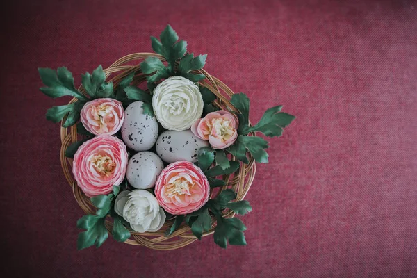 Hermoso Fondo Pascua Con Decoraciones Imagen Temática Primavera Pascua — Foto de Stock