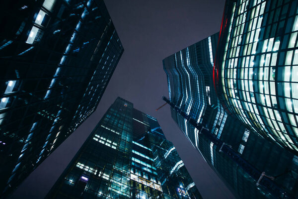 Futuristic technology concept of skyscrapers in the night