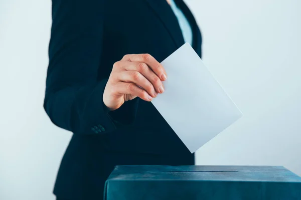 Close Voter Putting Ballot Voting Box — Stock Photo, Image