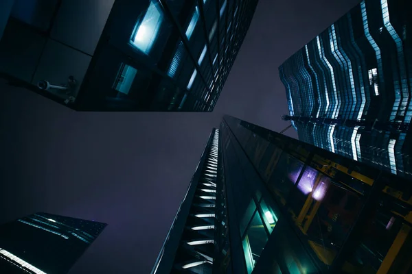 Concepto Tecnología Futurista Rascacielos Noche —  Fotos de Stock