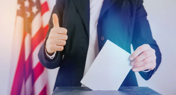 Close Voter Putting Ballot Voting Box — Stock Photo, Image