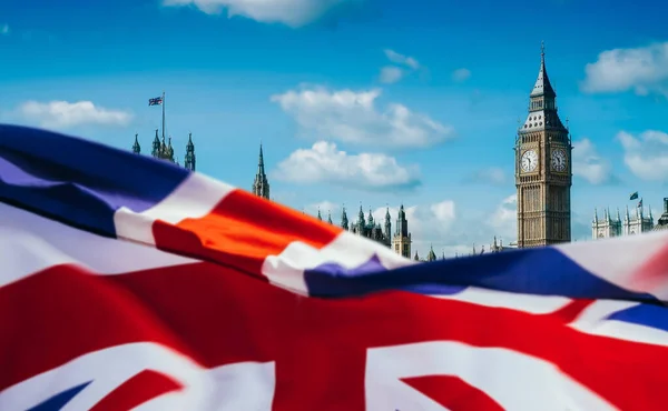 Σημαία Ηνωμένου Βασιλείου Και Big Ben Ιστορικό Λονδίνου — Φωτογραφία Αρχείου