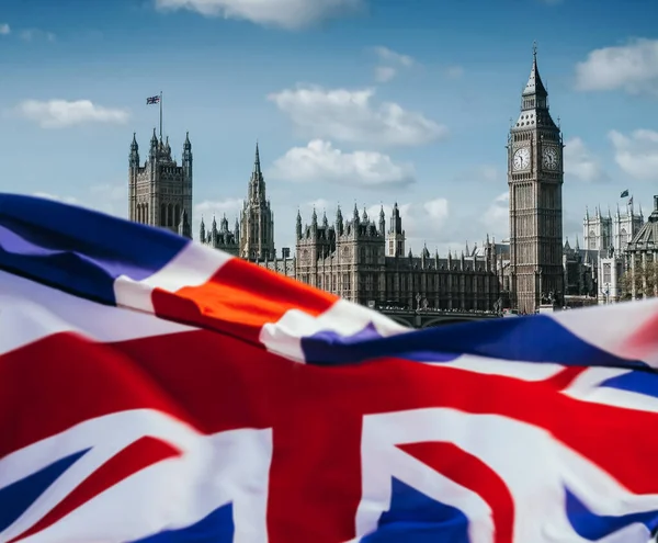 Egyesült Királyság Zászló Big Ben Londoni Háttér — Stock Fotó