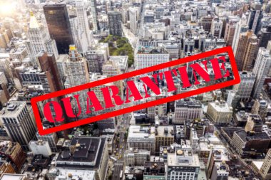 Coronavirüs salgını yüzünden New York karantina altında. Coronavirus uyarı işaretli temsilci imajı Ny şehri. 