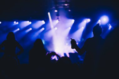 Sahne ışıkları ve bir müzik festivalinde elleri havada seyirci kalabalığı. Taraftarlar parti havasını seviyor.