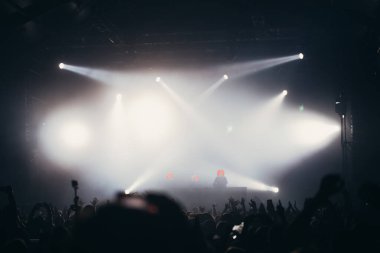 Sahne ışıkları ve bir müzik festivalinde elleri havada seyirci kalabalığı. Taraftarlar parti havasını seviyor.