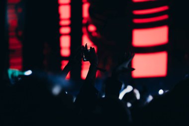 Sahne ışıkları ve bir müzik festivalinde elleri havada seyirci kalabalığı. Taraftarlar parti havasını seviyor.