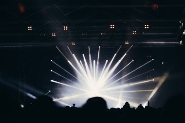 Sahne ışıkları ve bir müzik festivalinde elleri havada seyirci kalabalığı. Taraftarlar parti havasını seviyor.