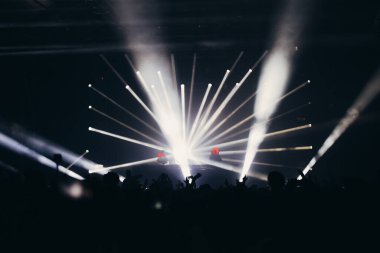 Sahne ışıkları ve bir müzik festivalinde elleri havada seyirci kalabalığı. Taraftarlar parti havasını seviyor.