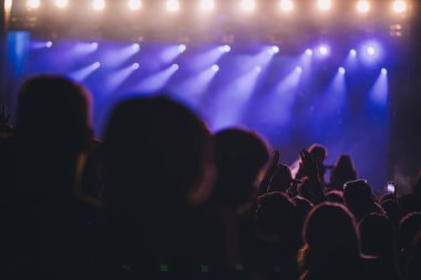 Sahne ışıkları ve bir müzik festivalinde elleri havada seyirci kalabalığı. Taraftarlar parti havasını seviyor.