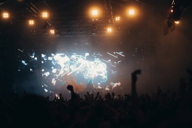 Sahne ışıkları ve bir müzik festivalinde elleri havada seyirci kalabalığı. Taraftarlar parti havasını seviyor.