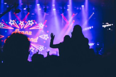 Sahne ışıkları ve bir müzik festivalinde elleri havada seyirci kalabalığı. Taraftarlar parti havasını seviyor.