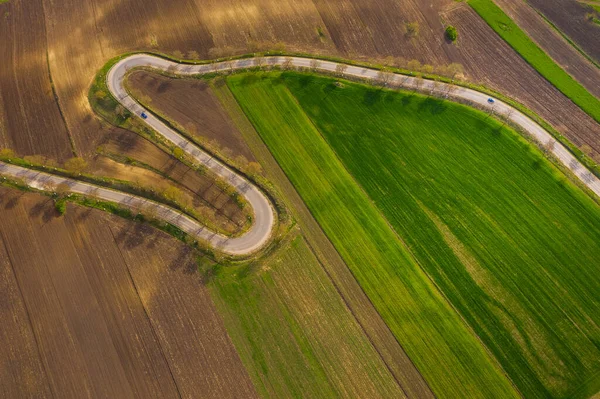 Drohnenblick Auf Leere Landwirtschaftliche Felder Frühjahr — Stockfoto