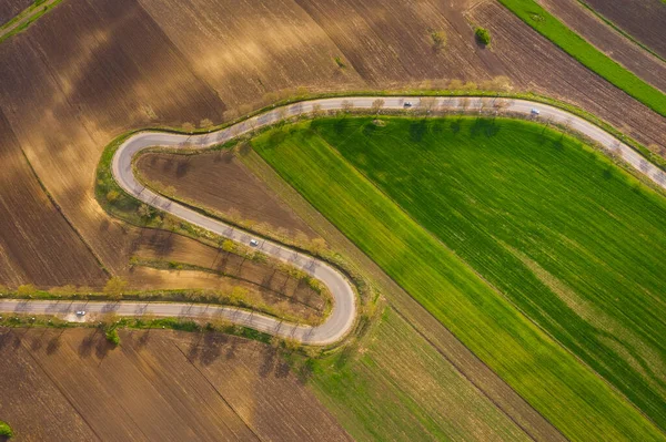 Drone Uitzicht Lege Landbouwvelden Het Voorjaar — Stockfoto